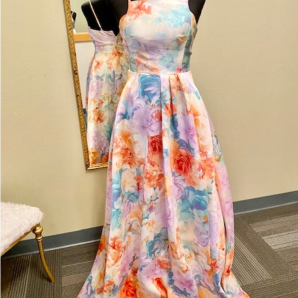 Crystal Doll Floral Halter Gown